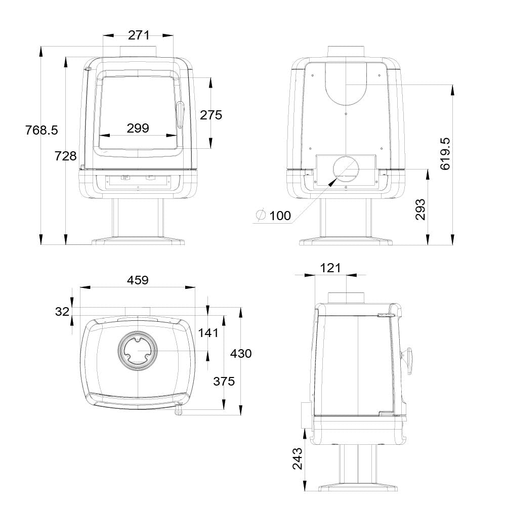 Mi-Fire Firepod with Pedestal Wood Burning Stove 5Kw