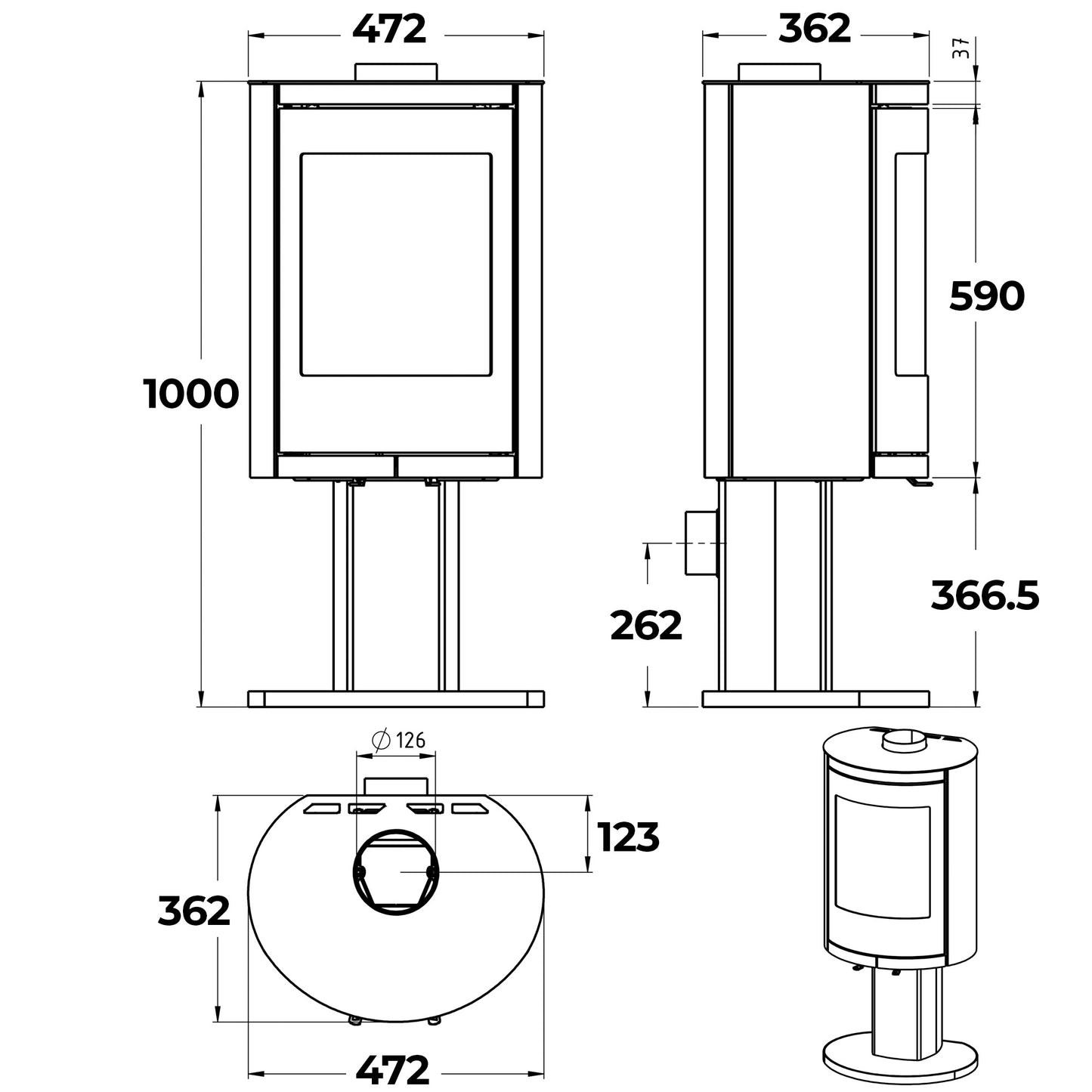 Mi-Fire Ovale Pedestal Wood Burning Stove 5Kw