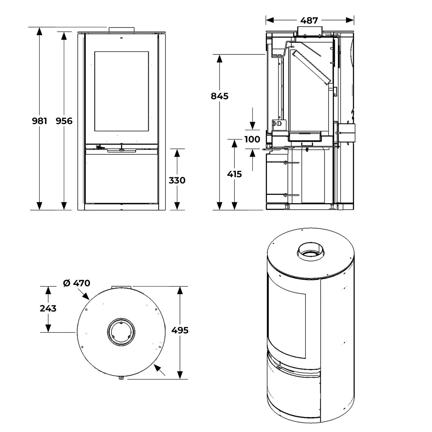 Mi-Fire Rondo with a Door Wood Burning Stove 4.9Kw