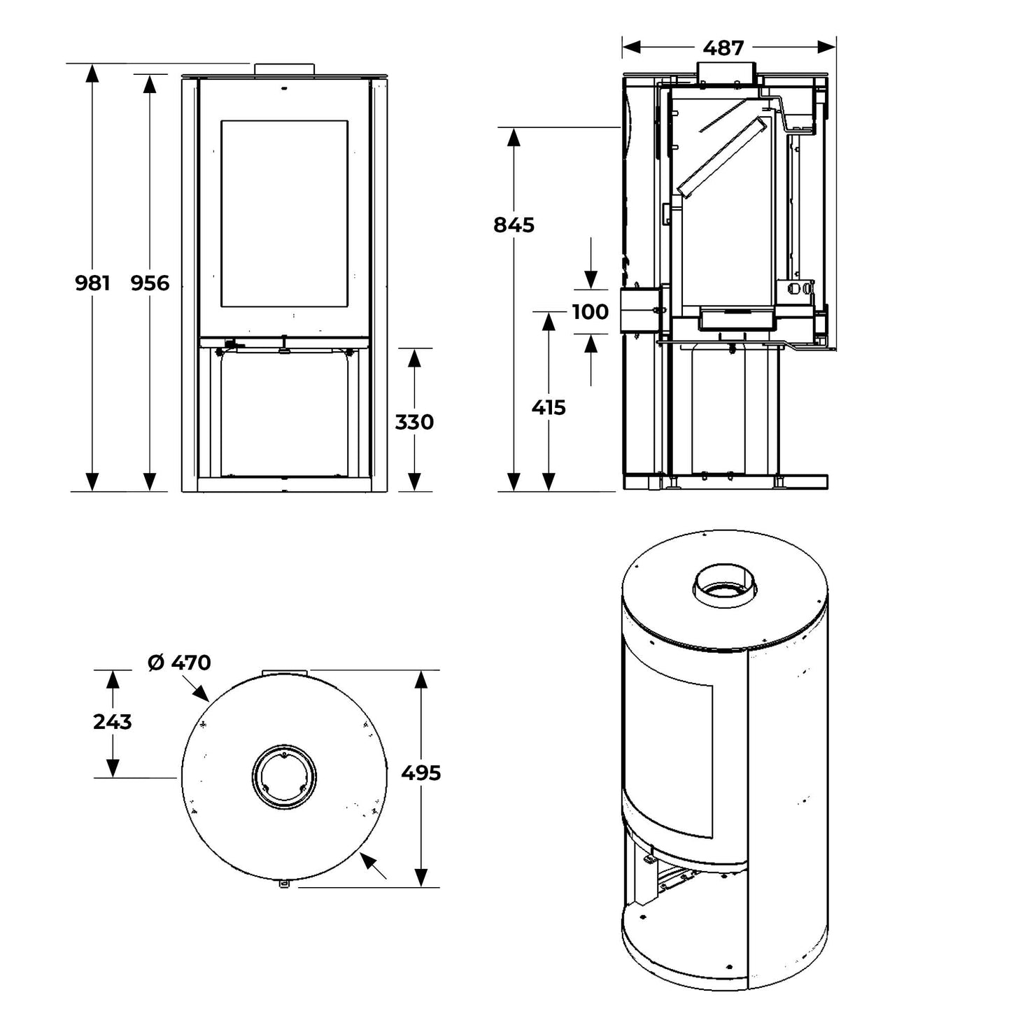 Mi-Fire Rondo with a Log Store Wood Burning Stove 4.9Kw