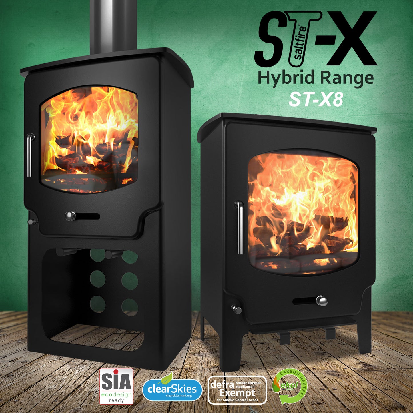 Saltfire ST-X8 Tall Multi Fuel and Wood Burning Stove 8Kw