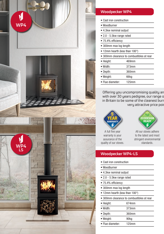 ACR Woodpecker WP4LS Wood Burning Stove 4.3Kw